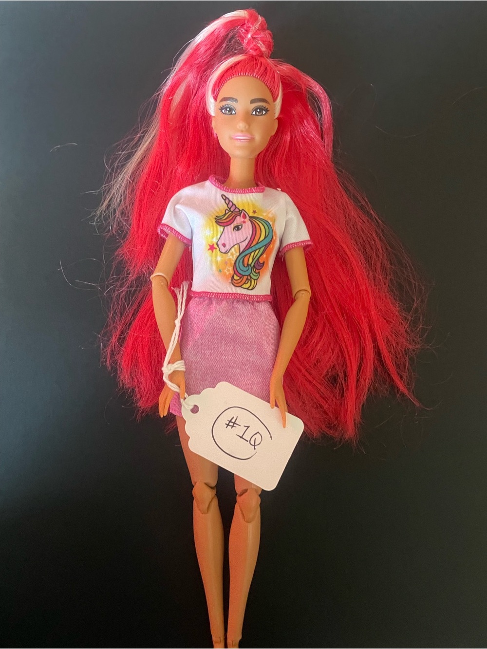 Barbie Red-Headed Doll in Unicorn Graphic Top and Pink Skirt